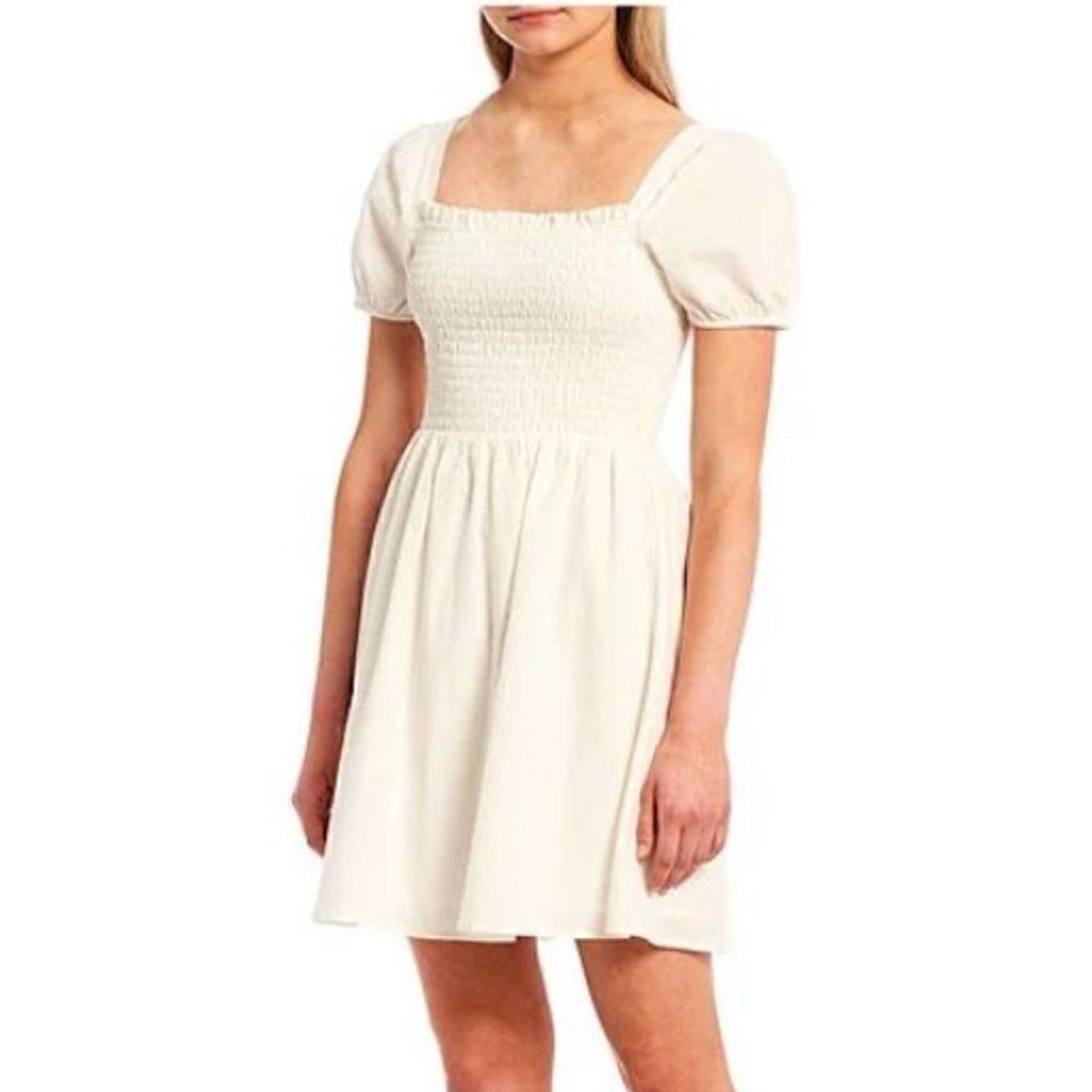 COPPER KEY Textured Puff Sleeve Smocked Dress Size Large White